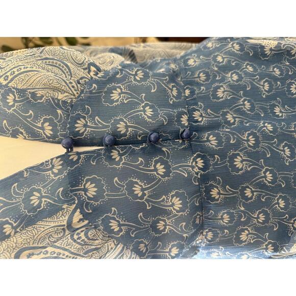 Anna Sui Silk Blue Floral Patterned Long Sleeve Maxi Dress - Picture 3 of 4